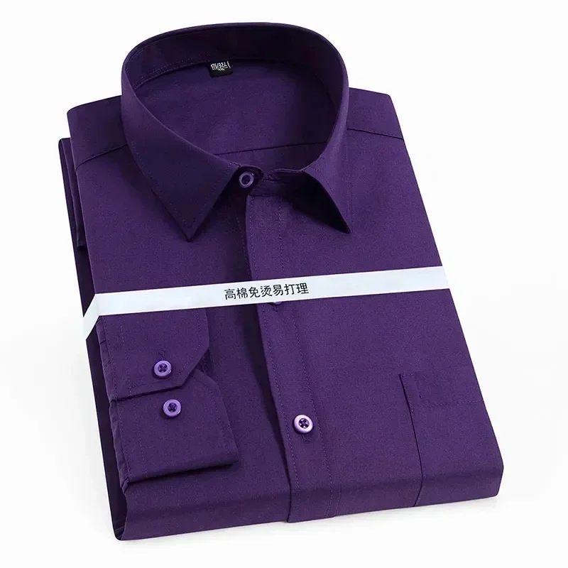 

Men's Classic Long Sleeve Solid Basics Dress Shirts Comfortable Soft Formal Business Standard-fit Twill Work Office White Shirt