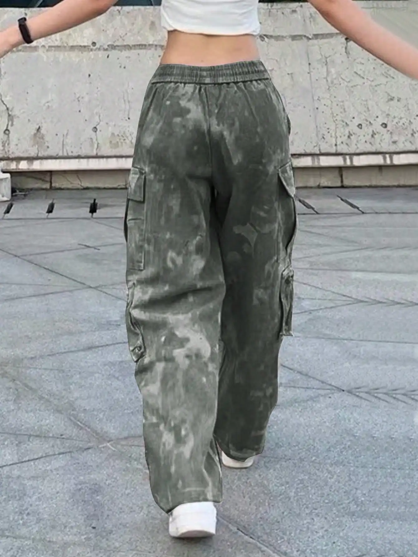 Women's Casual Sports Workwear Pants, High School Y2k Straight-leg Wide-leg Pants and Pocket Streetwear