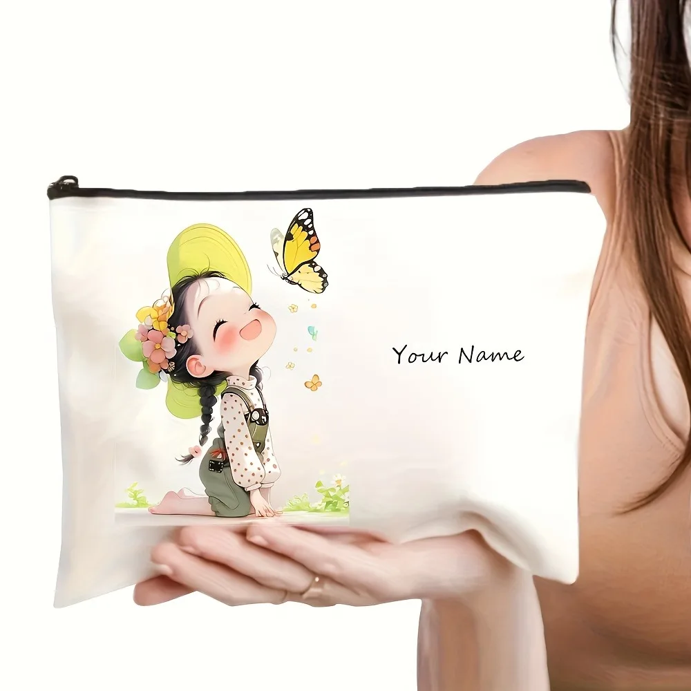 Chic Custom Name Unique Vintage Cute Floral Makeup Bags for Girls Cosmetic Pouch Toiletry Bag Pencil Case Travel Storage Handbag