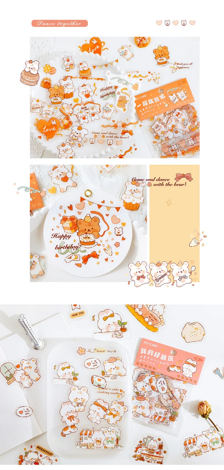 46pcs/pack PET Fleecy Pink Bunny Kitten Puppy Piggy Cute DIY Decorative Materials Kawaii Stationery Stickers Bag