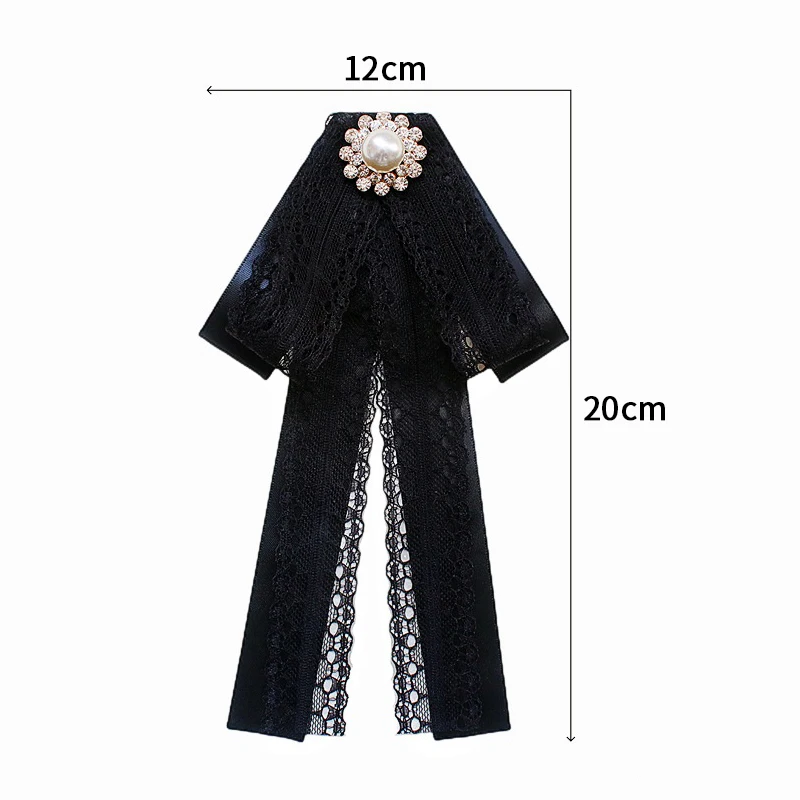الكورية المرأة ربطة القوس فيونكة من الدانتيل بروش أسود كاميليا زهرة حجر الراين اللؤلؤ قميص طوق دبابيس ربطة العنق الشريط حفل زفاف ربطة العنق #4