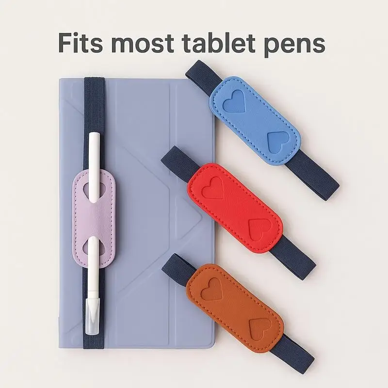 Heart Shape PU Leather Pen Holder With Elastic Band Creative Notebook Pen Protector Sleeve Pen Clip For Office School Supplies