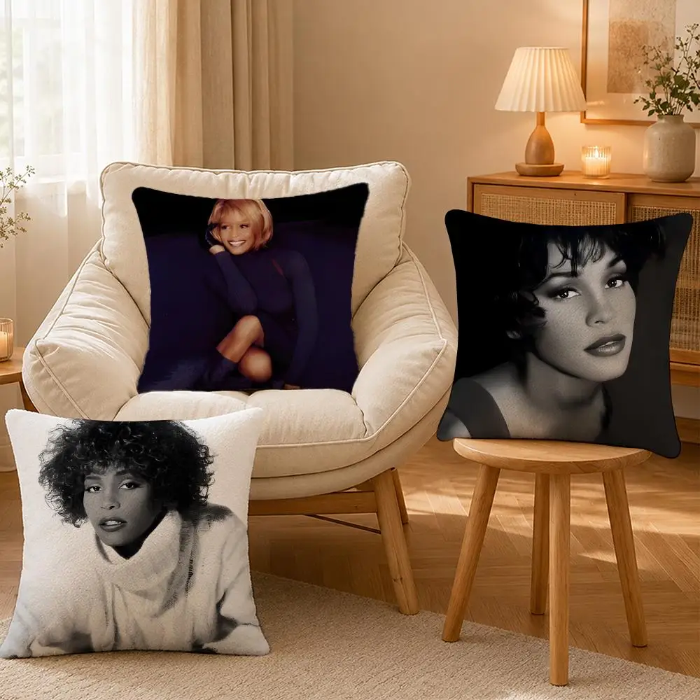 Singer Whitney Houston Soul Cushion Cover Personalized Short Plush Cushion Cover Sofa Pillowcase Bedroom Home Decor Gift