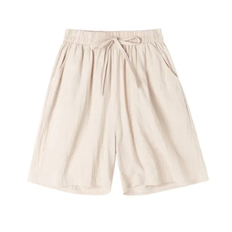 2023 Casual Women Cotton shorts Summer Casual Solid Cotton Linen shorts high waist loose shorts for girls Soft female