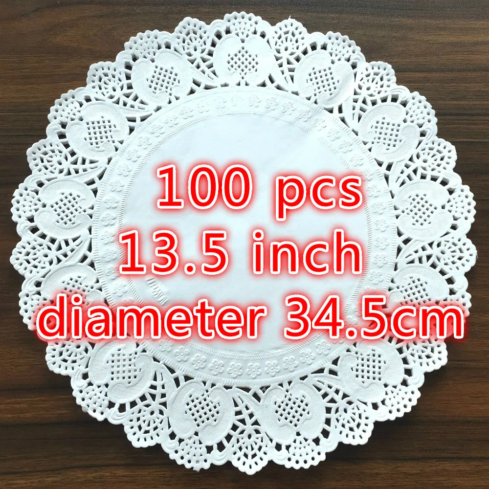 100pcs 13.5inch White Round Paper Doilies Doily Lace Placemats for Wedding Christmas Birthday Party Cake Table Decoration