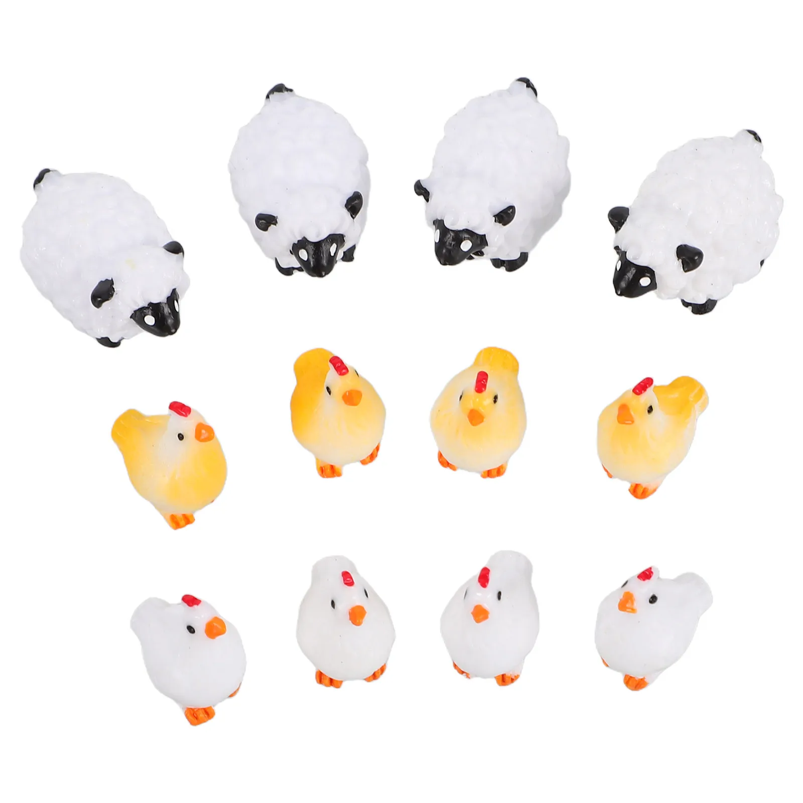 

12 Mini Sheep Chicken Figurines Resin Garden Decorations Waterproof Lightweight Statues Use Animal Ornaments