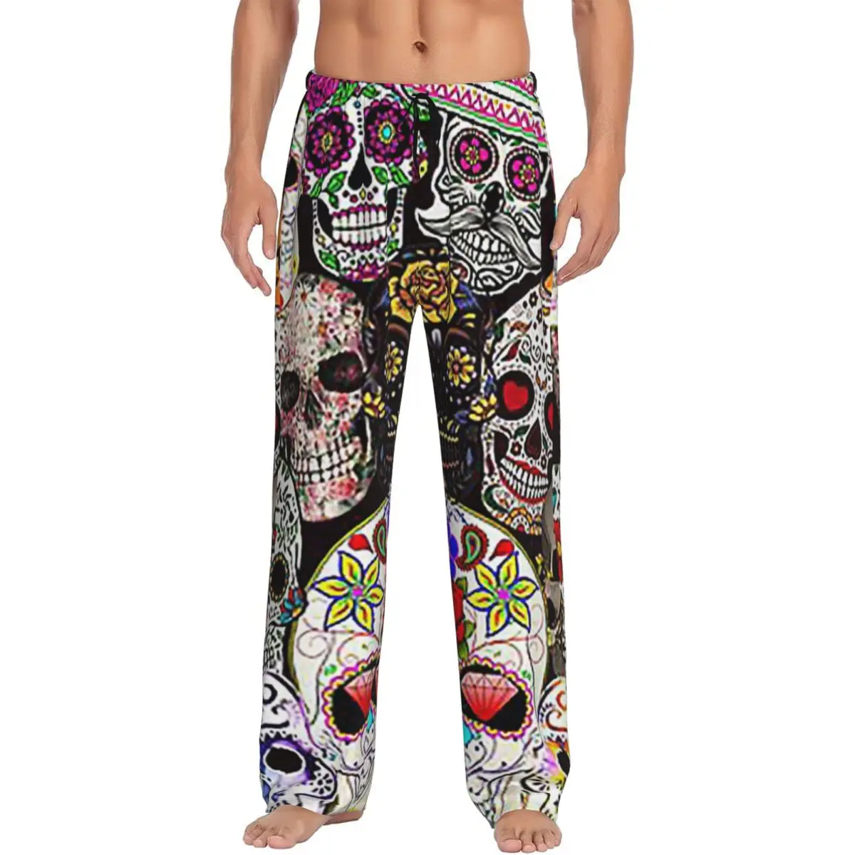 

Custom Day Of The Dead Art Mexican Sugar Skull Pajama Pants Men Sleepwear Sleep Lounge Bottoms with Pockets