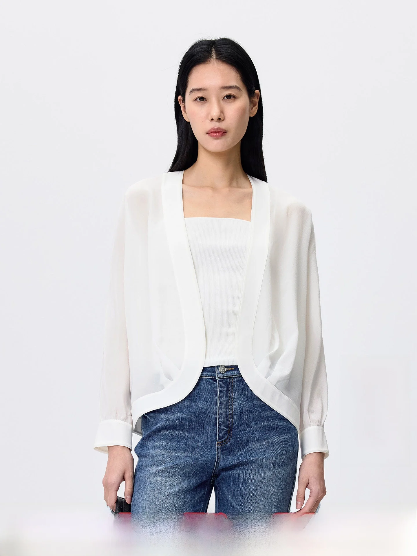 

imazawa Masaaki Spring Summer Silk Long Sve Light Weight Women's Outerwear Sun Protection Commute Sle Pure Color