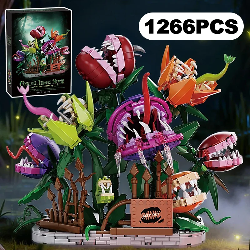 

1266PCS Creative Carnivorous Plant Manor Building Blocks Man-eating Flower Garden Bricks Horror Home Decoration Toys Adult Gifts