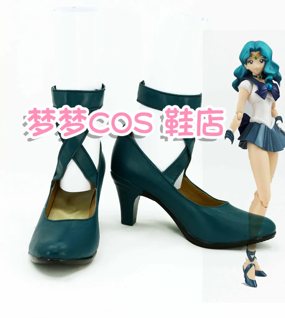 Zapatos de Cosplay de Anime Sailor Moon Kaiou Michiru, botas cortas verdes de cuero PU con suela plana para Carnaval de Halloween
