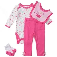 Clearance 4Pcs 9M Star Cow Print Long Sleeve Cotton Baby Girl Bodysuit Bow Pants Bib Socks Set