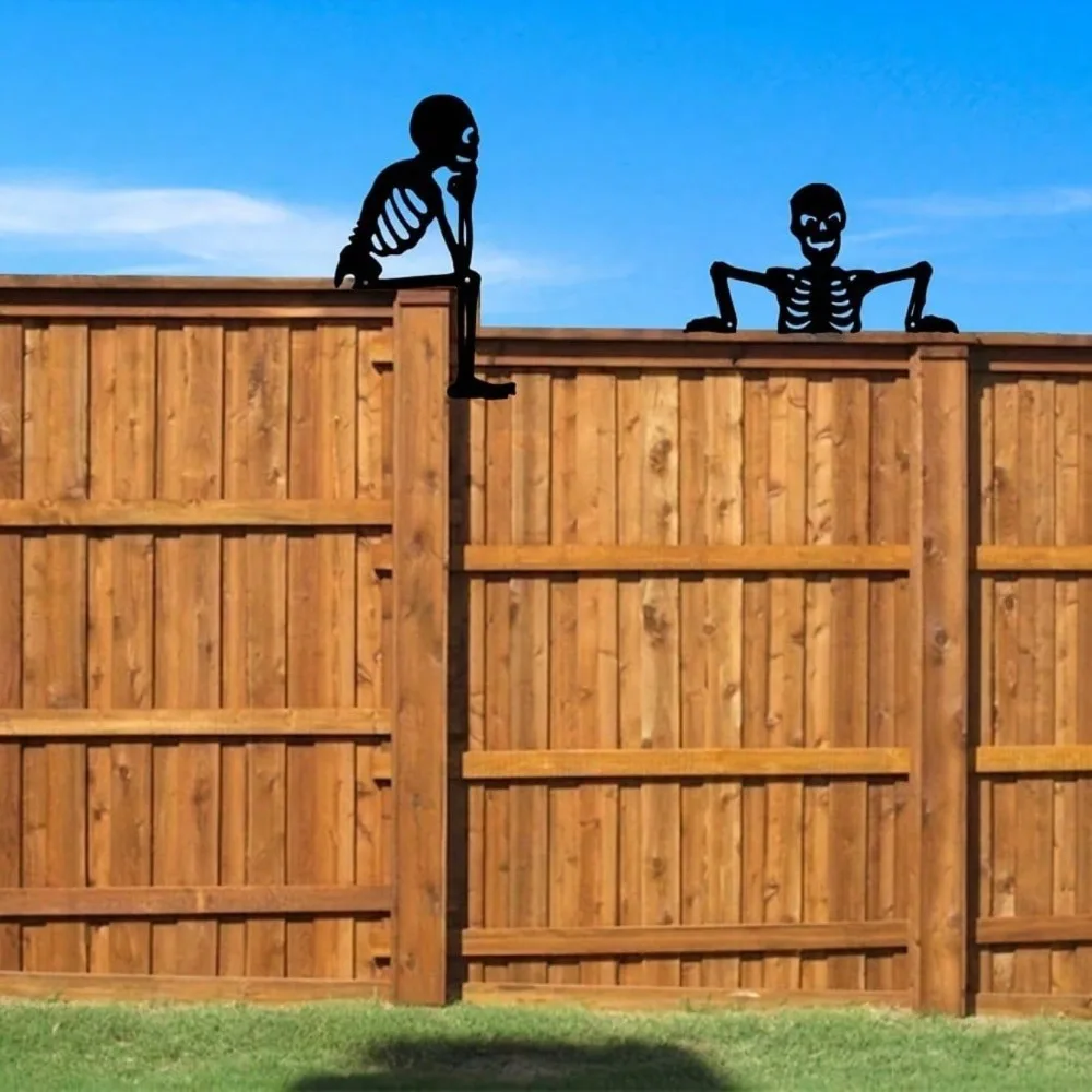 1pc Outdoor Halloween Metal Garden Yard House Decoration - 1PC Cute Iron Silhouette Skull Statue Fence Decor, Perfect for Garden