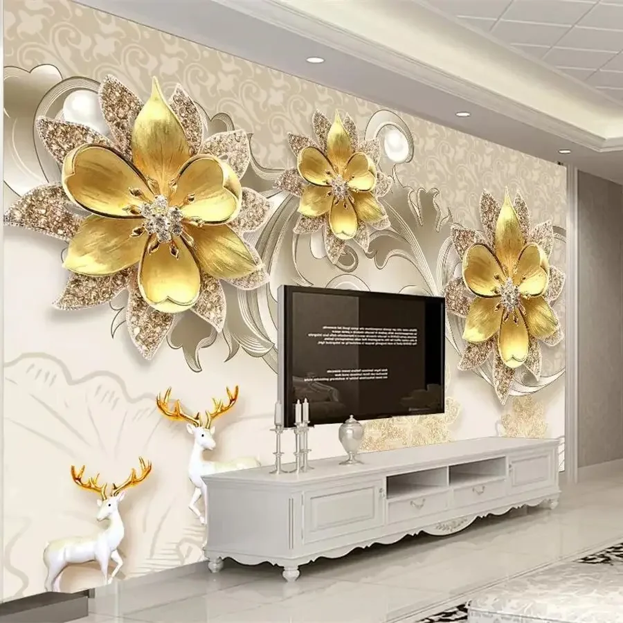 Custom wallpaper 3D photo mural luxury atmosphere European jewelry flower background White Flower Soft Bag Ball home decor mural