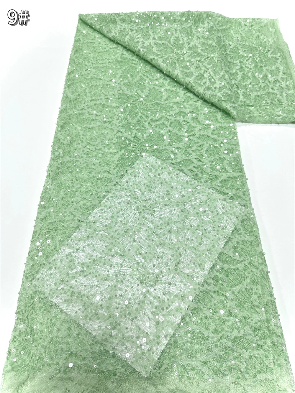 

Luxury African Handmade Beaded Lace Fabric 2025 High Quality French Sequins Groom Nigerian Tulle Fabric Party Dresses
