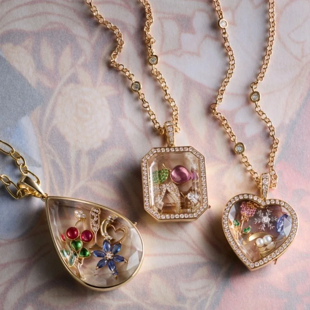New Rectangle Open Pendant Colorful Zircon Hollow Design Transparent Box Love DIY Heart-shaped Box Gifts