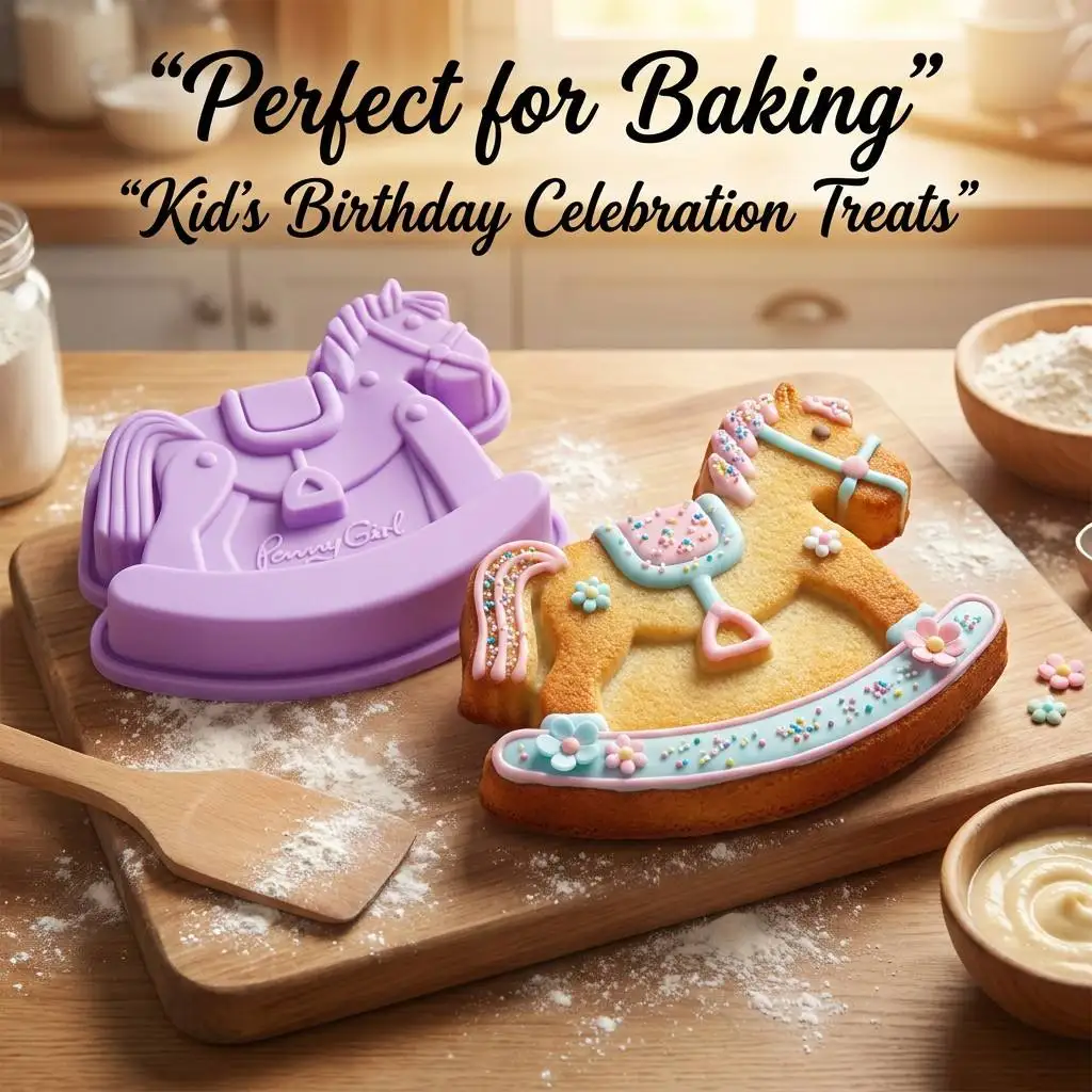 Rocking Horse Silicone Cake Mold, Baby Shower Food Grade Silicone Baking Mold for Kids Birthday Party,Chocolate,Jelly, Ice Cream