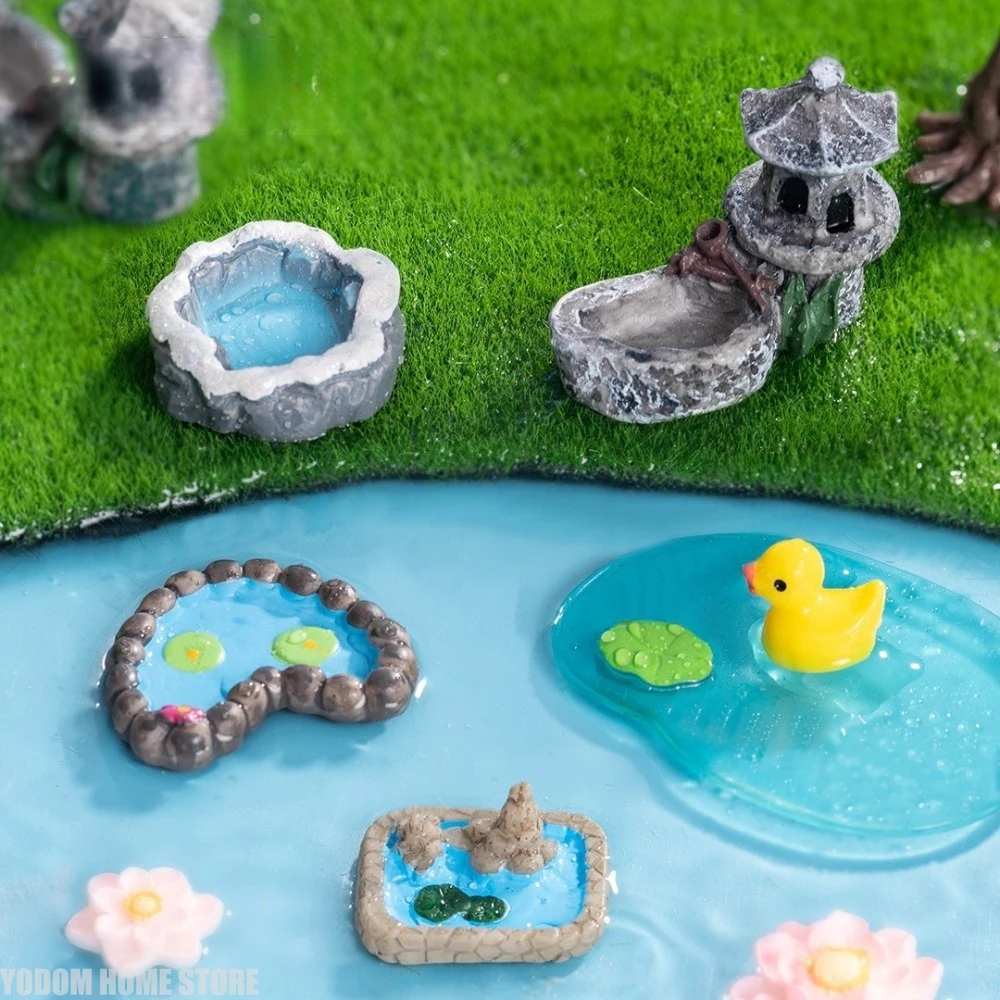 Vintage Pool Figurine Ponds Model 5Pc Resin Craft Ornament Miniature Garden Fairy Glass Decor DIY Accessories Home Decoration