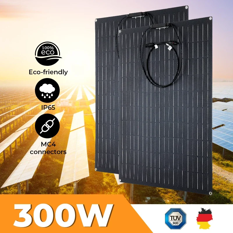 

ETFE 300W Solar Panel Kit Flexible Monocrystalline PV Module High Efficiency Charge 12V Battery for Home RV Boat Off Grid System