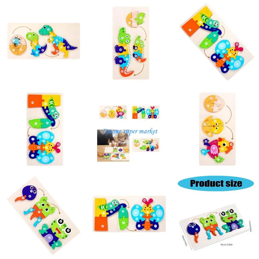 090B Kinderen Dierenpuzzelspel Levensgroei Puzzelspel Leermiddelen Kinderen Fijne motoriek Onderwijs Speelgoed