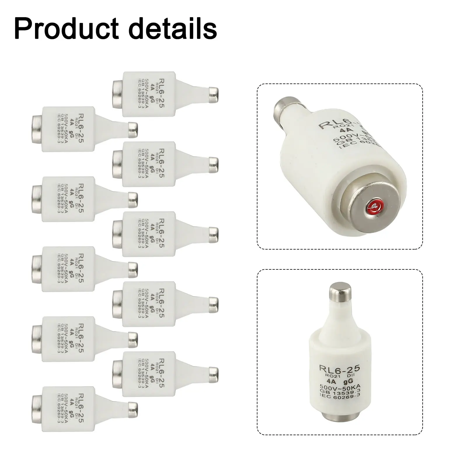 500VAC فيوز أدوات الخزف 25A تصنيف الحالي 4A تصنيف الحالي 50kA سعة متقطعة حماية المعدات حجم DII