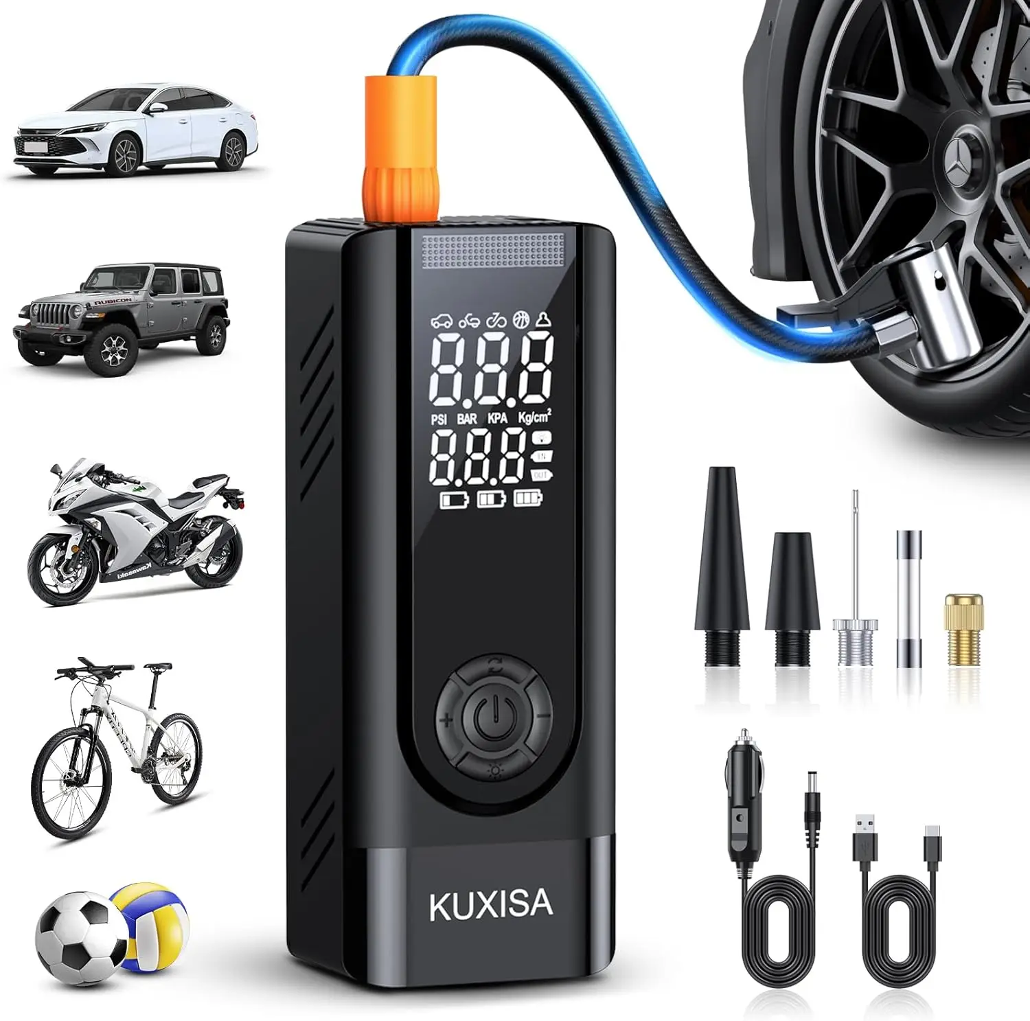 

Portable Air Compressor with Digital Gauge, 180PSI Fast Inflation for Car Motorcycle Bicycle Ball