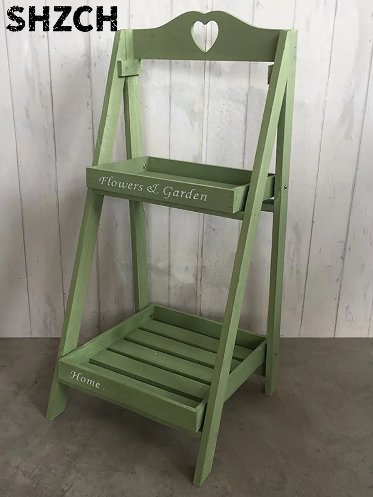 Rustic American Wooden Flower Stand Multi-Level Square Elf Plant Table Step-Ladder Design Wood Furniture