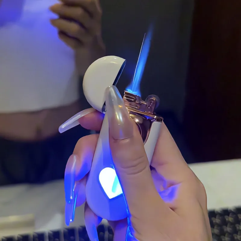 

Creative Love Visual Window Double Flame Turbo Lighter Outdoor Metal Grinding Wheel Butane Gas Lighter Gift For Men And Women