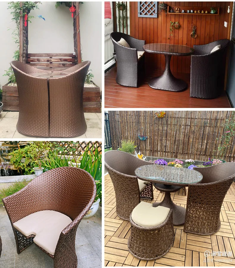 Balcony small tables and chairs, terrace leisure small coffee table, modern and simple Nordic rattan weaving