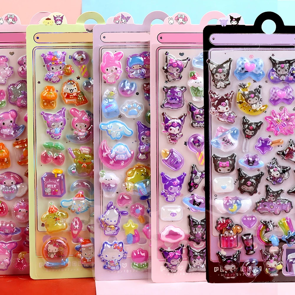 Kawaii Luminous Cartoon Sanrio Kuromi My Melody 3D Relief Stickers Toys Cute Anime Decoration Bubble Stickers Wholesale