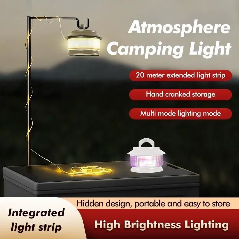 20M Camping String Light 1800mAh LED บรรยากาศ Strip โคมไฟแบบพกพากันน้ําสําหรับตกแต่งสวนกลางแจ้งเต็นท์โคมไฟ