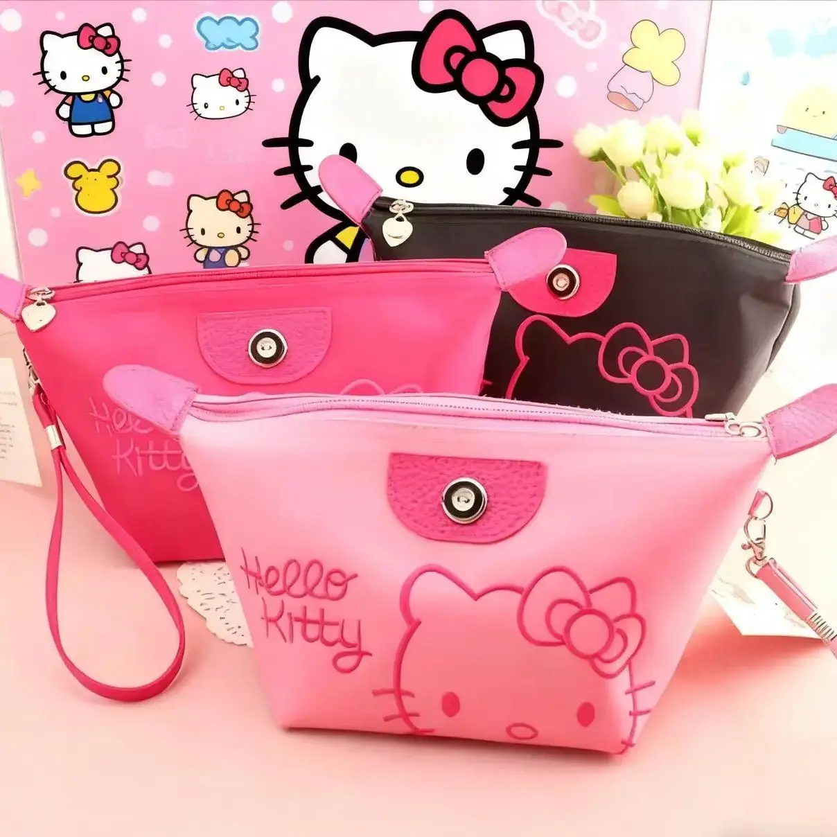 

Sanrio HelloKitty Kawaii косметичка большой емкости водонепроницаемая сумка для хранения из искусственной кожи Y2K подарок с героями мультфильмов для девочек