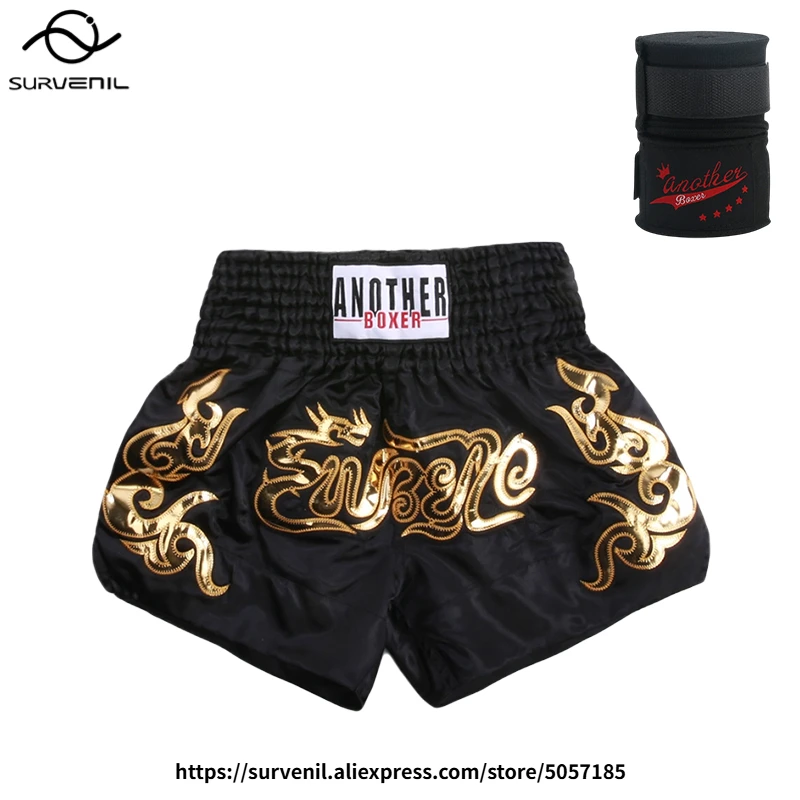 

Боксерские шорты с комплектом бинтов для рук: шорты для тайского бокса, мужские, женские, детские, для зала, единоборств, ММА, кикбоксинга, с бинтами
