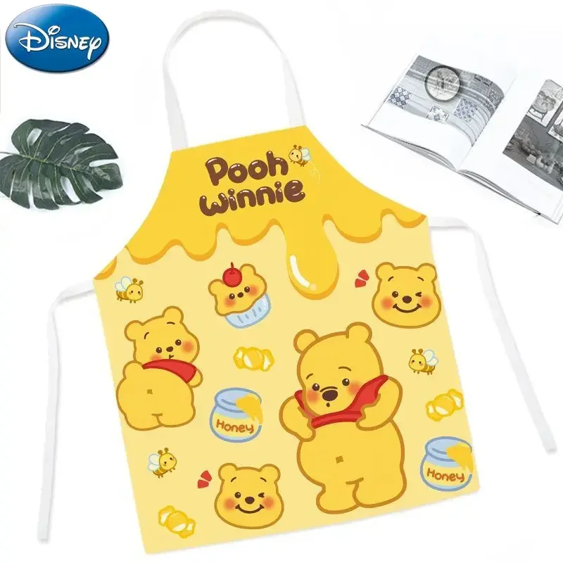 Disney Winnie The Pooh Apron Cartoon Cute Anti-fouling Imitation Hemp Apron Household Kitchen Baking Cleaning Linen Apron