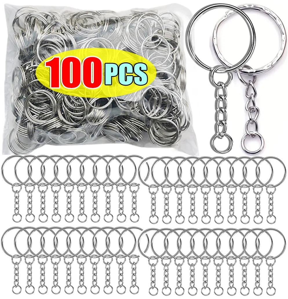 Silver Plated Metal Blank Keyring Keychain Split Ring Keyfob Key Holder Rings Jewelry DIY Findings Making Keychains Accessories