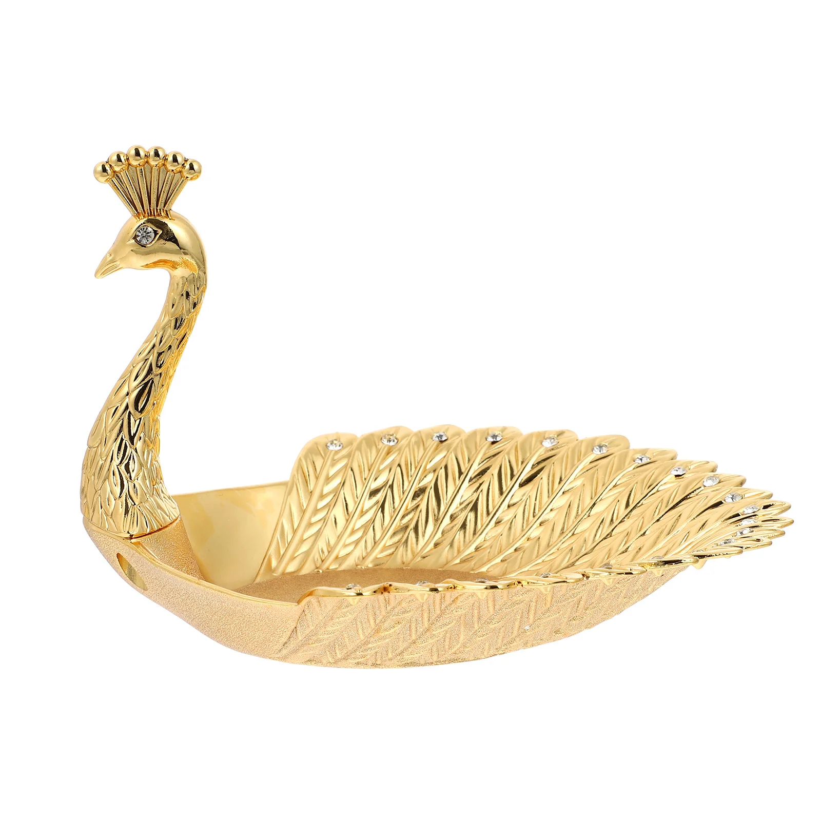 

Metal Rhinestone Fruit Plate Peacock Design Golden Plated Decorative Bowl For Kitchen Coffee Shop Party Home Furnishing Articles