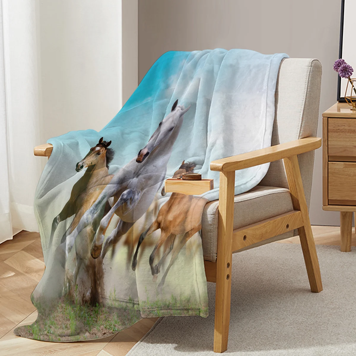 Running Horse Blanket Horse Gifts for Women Men Cozy Blanket for Couch Sofa Bed Living Room Suitable for All Season