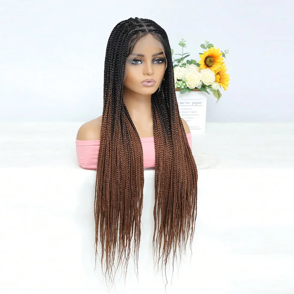 Afro Dreadlocks Full Lace Box Braided Wig For Black Women 32inch Synthetic Crochet Hair Baby Hair 3X Twist Braids Wig Daily Use