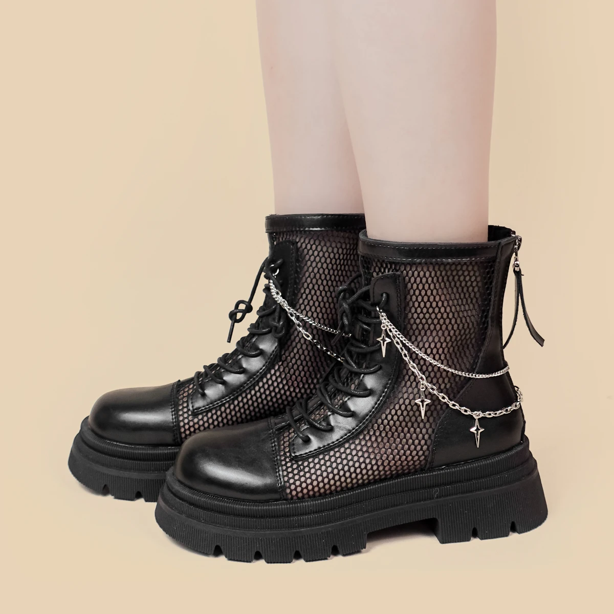 Amy and Michael Original Designers Shoes Street Punk Black Boots Fashion Woman Ladies Platform Boots 2023 Summer New Mesh Shoes