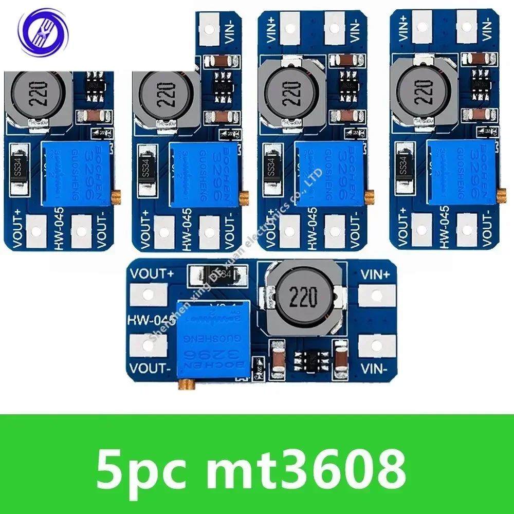 5PCS MT3608 type-c/micro 2A Max DC-DC Step Up Power Module Booster Power Module 3-5V to 5V/9V/12V/24V