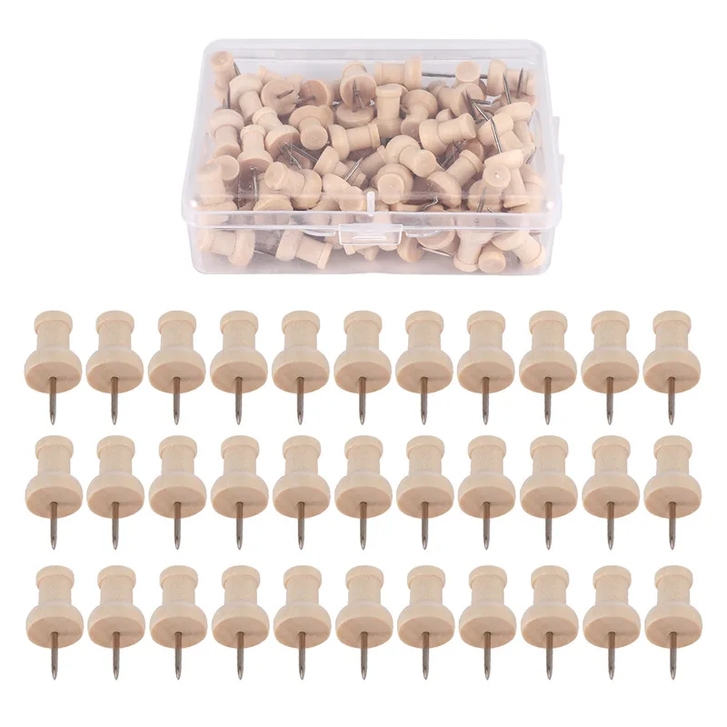 80Pcs H-Shape Wood Decorative Push Pins, Wood Head And Steel Needle Point Thumb Tacks For Photos, Maps And Cork Boards