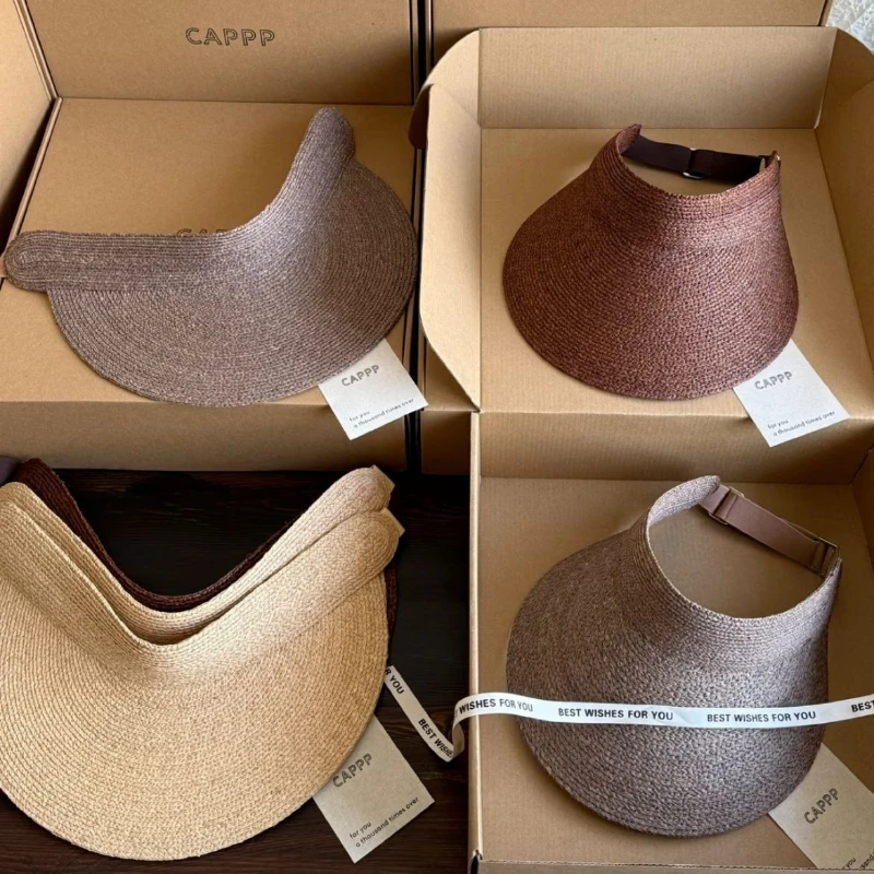 High Quality Natural Raffia Straw Empty Top Sun Visor Hat  New Summer Adjustable Sports Tennis Golf Headband Casual Beach Hat