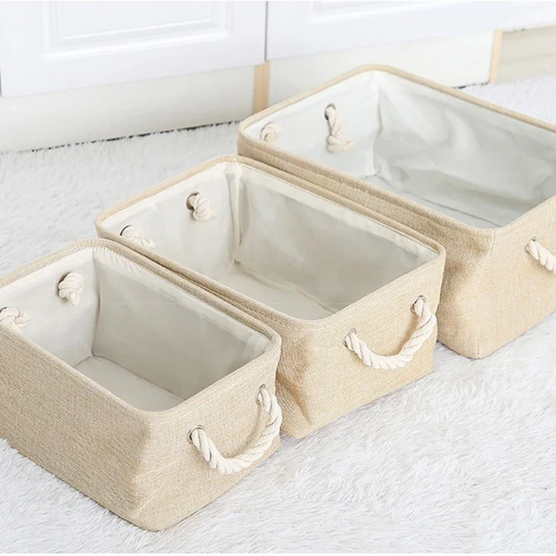 with Handle Household Clothes Sundries Storage Box Toys Organizer Cotton Linen Folding Storage Basket Large Dirty Laundry Basket