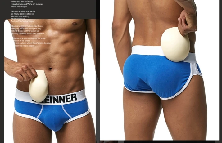 Men's Buttocks Lifter Trunk Stretchy Cotton Enlarge Bulge Pouch Back/Front Removable Pad Push Up Cup Butt-enhancing Boxer Shorts