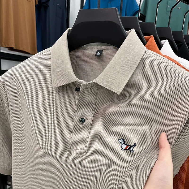 New Luxury Brand Men's Polo Shirt Lapel Dog Embroidered Short Sleeve Summer 100Cotton T-shirt Fashion Casual Breathable Menswear