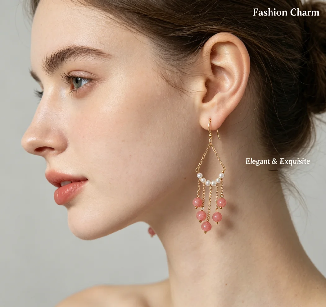 Exclusive Design Rhodochrosite Alloy Earrings Natural Stone Women Dangle Earrings Guardian Love Stable Emotions Crystal Jewelry