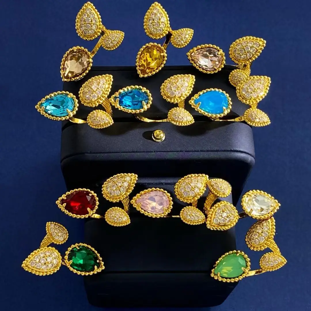 

18-каратное золото с каплями воды, многогранный драгоценный камень, открытое кольцо, цветное кольцо с драгоценным камнем, подарок на годовщину свадьбы, подарок на помолвку