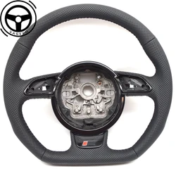 Leather Steering Wheel For Audi A6 C7 Fully Perforated Leather Flat Bottomed Steering Wheel