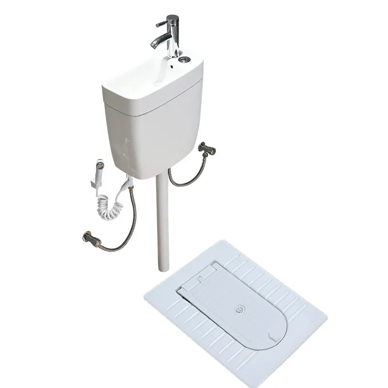 squatting pit type, Squatting toilet with cover, all ceramic with wash basin flushing tank, complete set of urinal household new