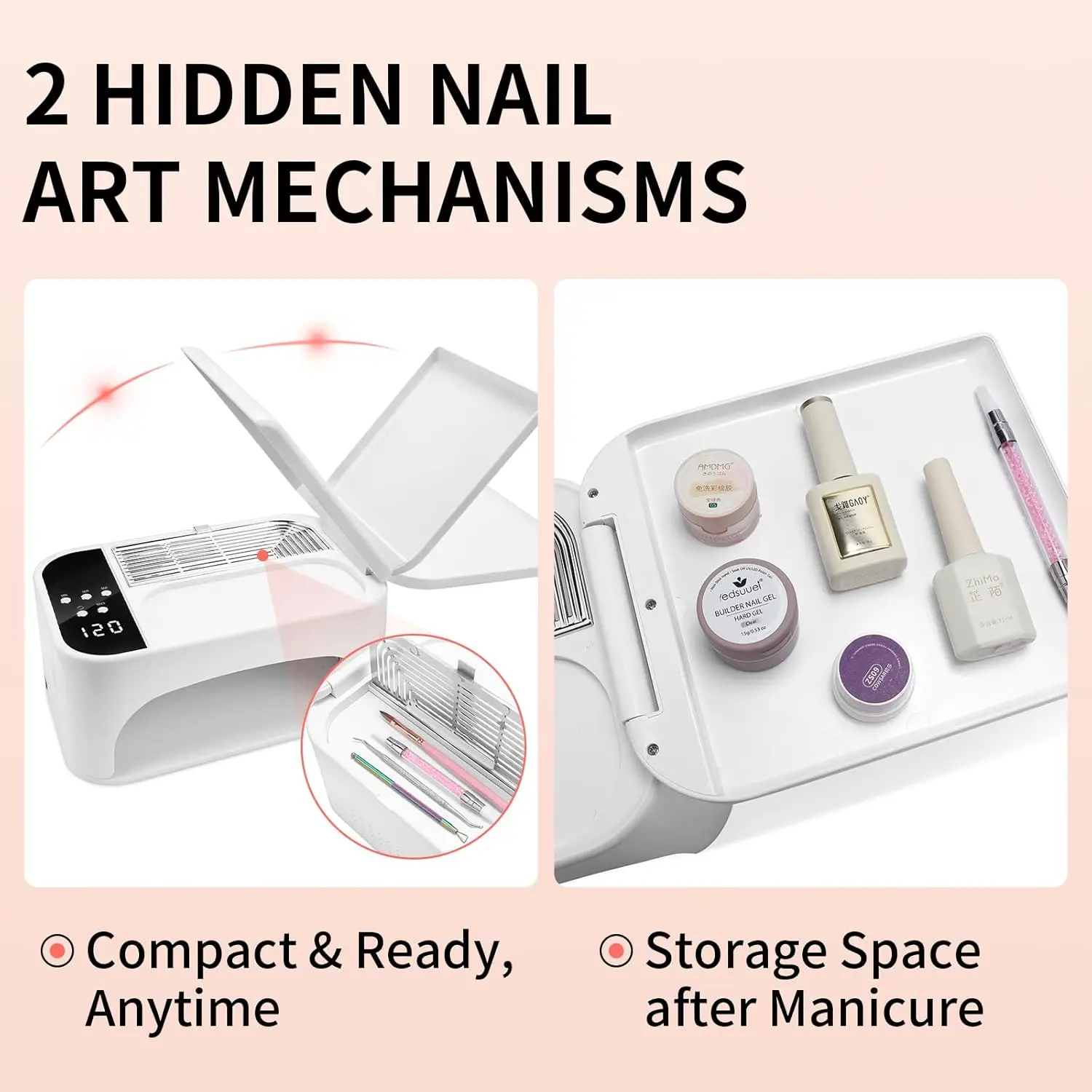 مصباح أظافر LED 3 في 1 بقدرة 288 وات للأشعة فوق البنفسجية، 4 إعدادات للمؤقت، شاشة عكسية، 108 خرزة، معالجة سريعة