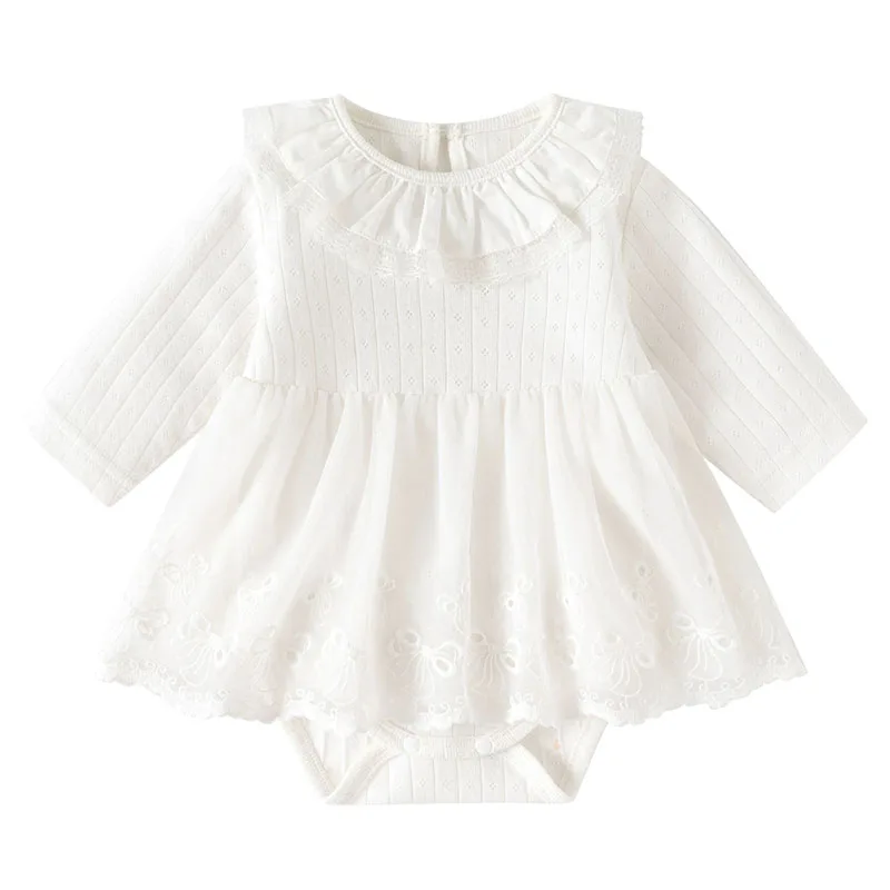 

Spring Summer Newborn Girls Clothes Korean Cute Peter Pan Collar Long Sleeve Princess White Baby Bodysuits And One-Pieces B243